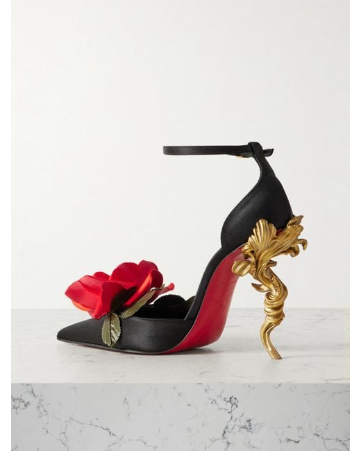 Christian Louboutin Red Bellarose 100 Pumps Aus Glänzendem Crêpe Mit Applikationen