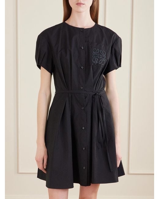 Loewe Black Paula's Ibiza Anagram Embroidered Belted Cotton-Blend Midi Dress