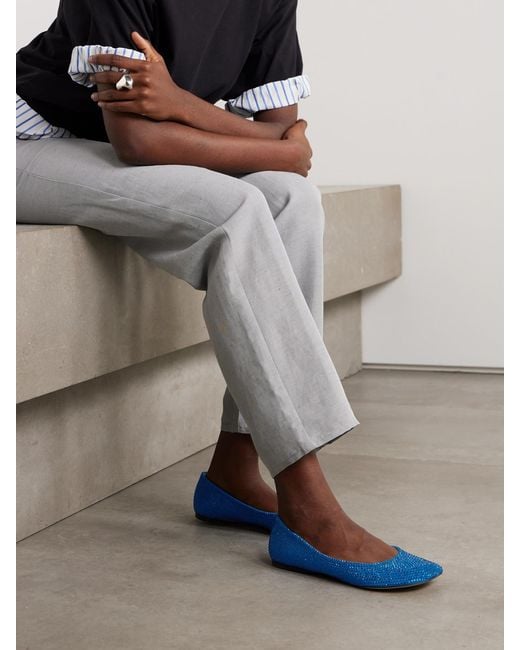 Loewe Blue Toy Crystal-Embellished Suede Ballet Flats