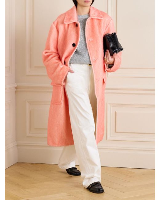 Dries Van Noten Pink Brushed Alpaca, Cotton And Wool-Blend Coat
