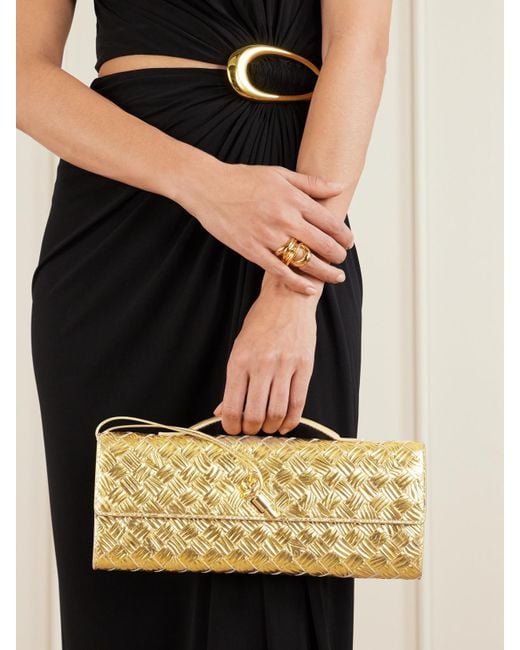 Bottega Veneta Long Andiamo Intrecciato Metallic Leather Clutch