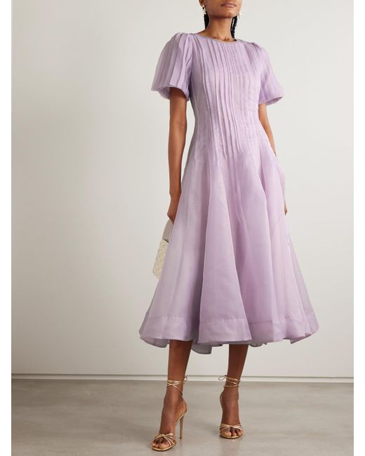 Aje. Nova Pleated Organza Midi Dress in Purple | Lyst