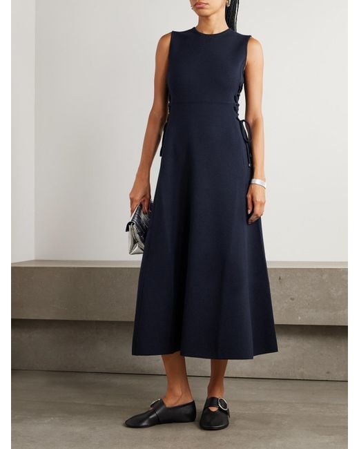 Max Mara Blue Delfi Midikleid Aus Wolle Mit Schnürungen