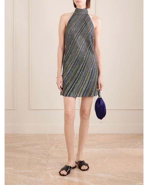 Missoni Gray Striped Metallic Crochet-Knit Mini Dress