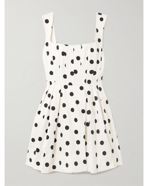 Rebecca Vallance White Maisie Pleated Polka-Dot Cotton-Blend Poplin Mini Dress