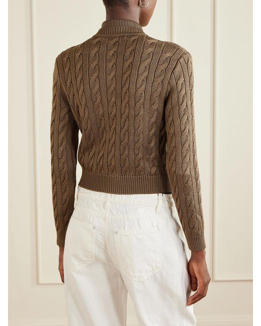 Ralph Lauren Brown Cable-Knit Stretch-Silk Cardigan