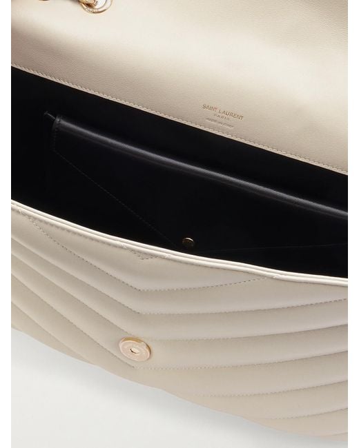 Saint Laurent Natural Loulou Große Schultertasche Aus Gestepptem Leder