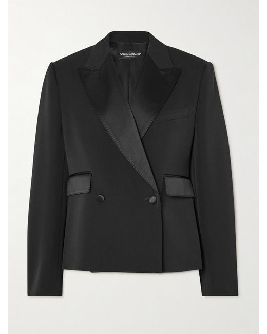 Dolce & Gabbana Black Doppelreihiger Blazer Aus Einer Wollmischung Mit Satinbesätzen