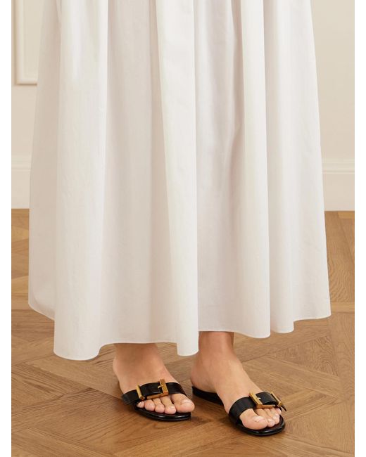Khaite White Manhattan Buckled Leather Sandals