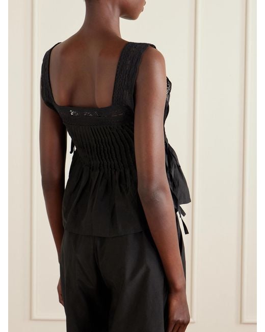 Alix Of Bohemia Black Mia Sky Prima Cotton And Silk-Blend Lace-Trimmed Tank Top