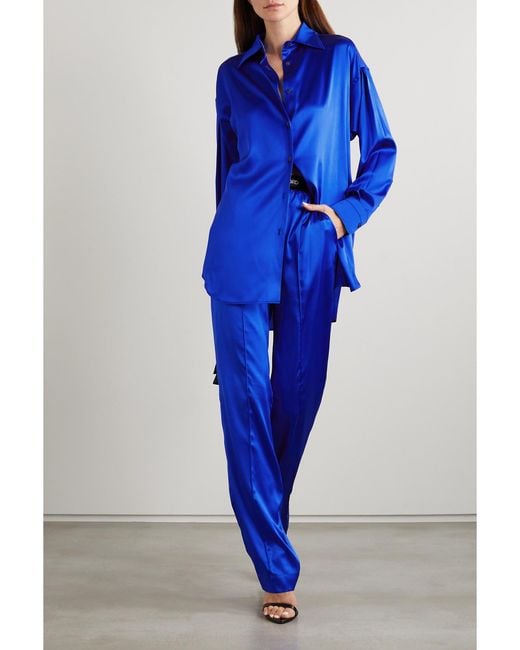 Tom Ford Blue Oversized Stretch-Silk Satin Shirt