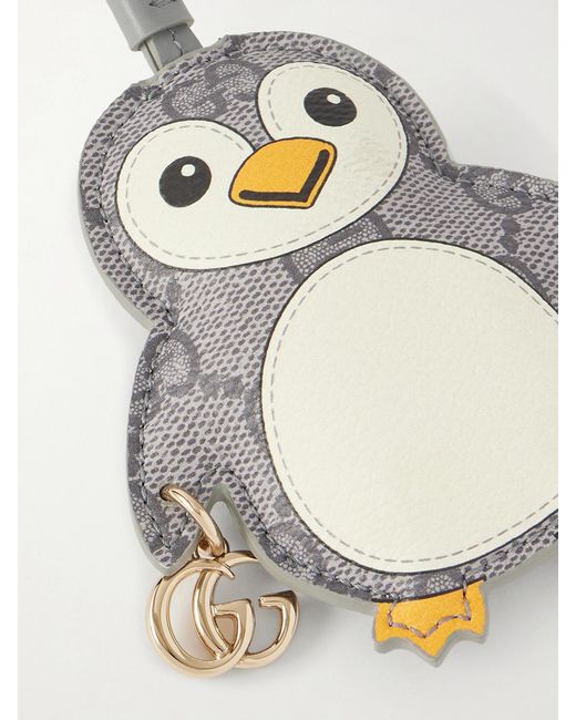 Gucci White Embellished Leather-Trimmed Printed Coated-Canvas Bag Charm