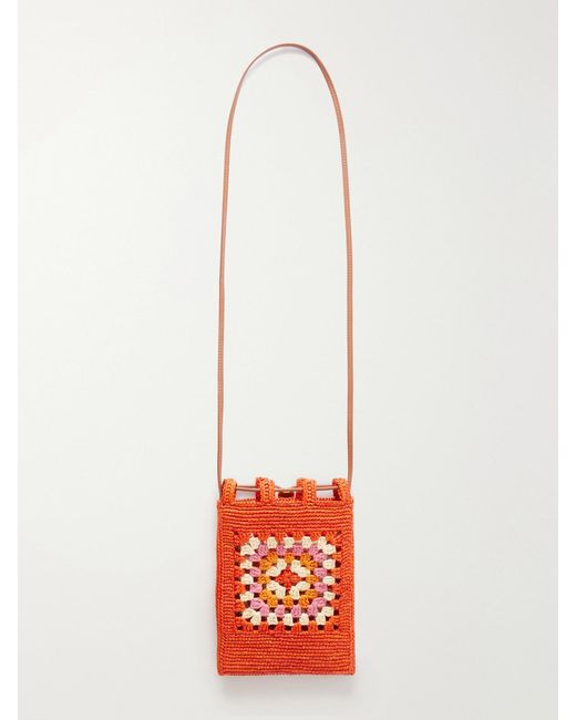 Loewe White Paula's Ibiza Logo-Trimmed Leather-Trimmed Crocheted Raffia Bucket Bag