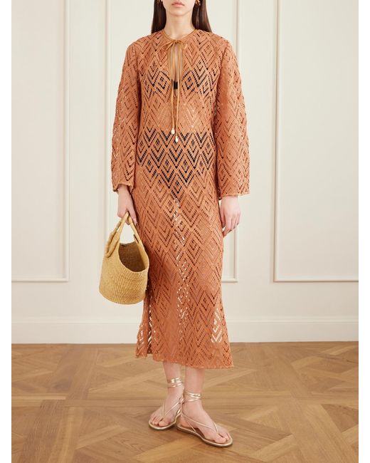 Johanna Ortiz Orange Wild Savannah Open-Knit Cotton Tunic Dress