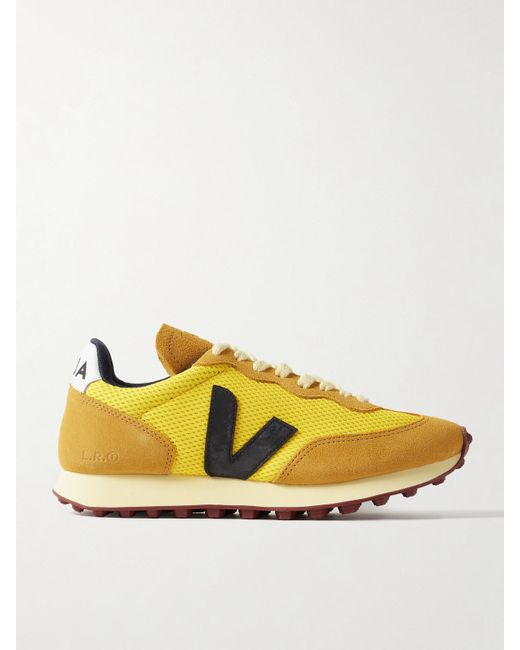 Veja Yellow Rio Branco Leather-Trimmed Suede And Alveomesh Sneakers