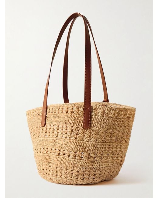Saint Laurent Natural Panier Small Leather-Trimmed Raffia Tote