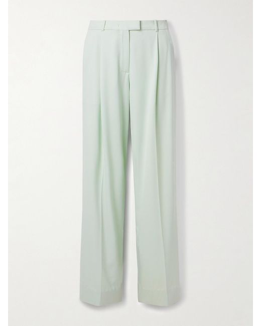 Another Tomorrow White Pleated Wool-Blend Wide-Leg Pants