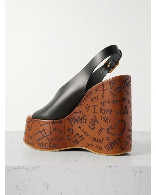 Chloé Brown Maxime Leather Slingback Platform Wedge Sandals