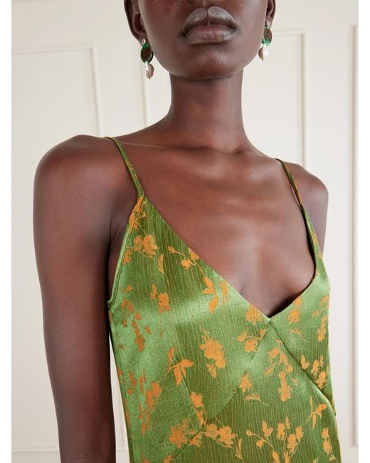 Dries Van Noten Green Floral-Jacquard Satin Midi Dress