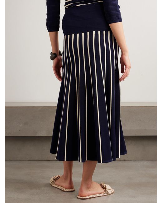 Zimmermann Blue Luna Button-Detailed Pleated Striped Knitted Midi Skirt