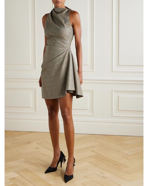Alexander McQueen Gray Minikleid Aus Karierter Wolle Mit Falten