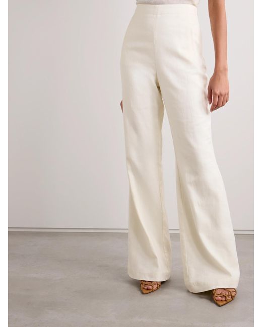 Roland Mouret Natural Cotton And Linen-Blend Twill Wide-Leg Pants
