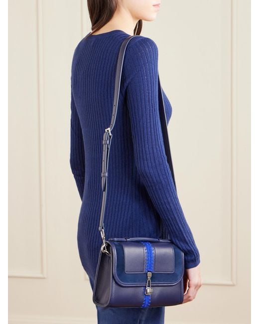 Gabriela Hearst Blue Leonora Small Crochet And Suede-Trimmed Leather Shoulder Bag