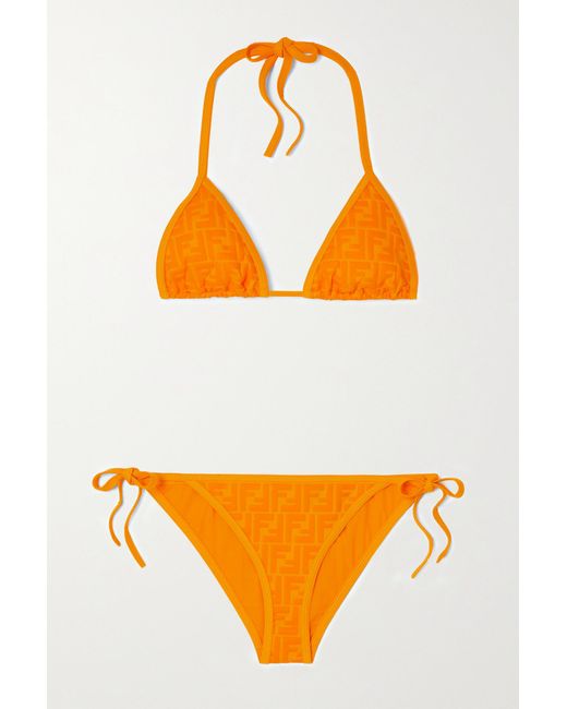 Fendi Embossed Triangle Halterneck Bikini in Orange | Lyst