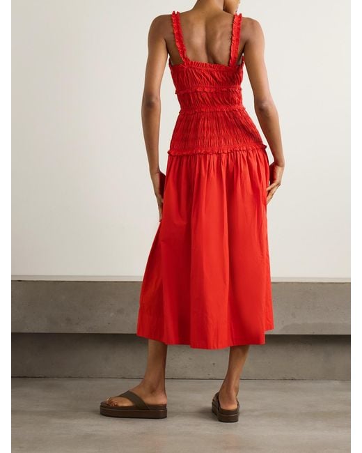 Doen Marianne Shirred Cotton-Poplin Midi Dress