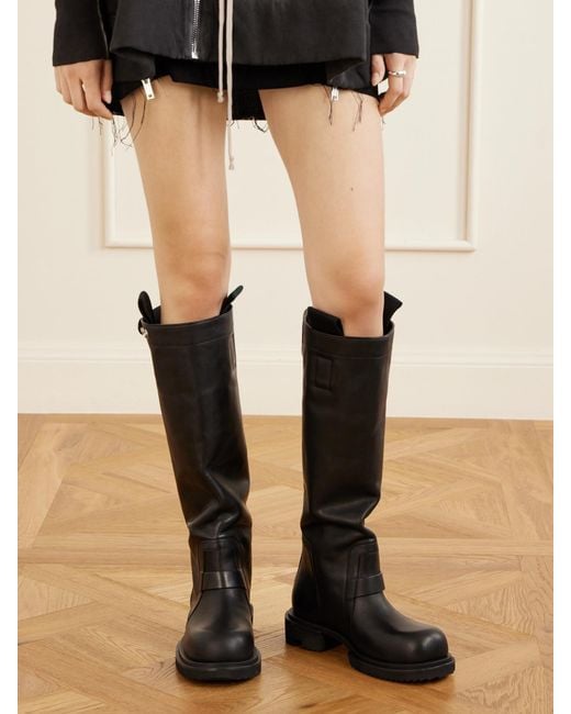 Rick Owens Black Leather Knee-High Boots