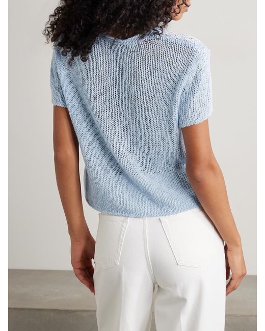 James Perse Blue Open-Knit Cotton And Linen-Blend T-Shirt
