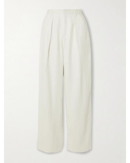 Mara Hoffman White Marella Hose Mit Geradem Bein Aus Hanf Mit Bundfalten