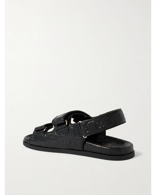 Gucci Black New Marmont Gg Sandalen Aus Geprägtem Leder