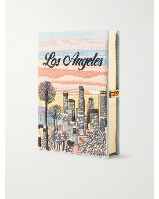 Olympia Le-Tan White Los Angeles Appliquéd Embroidered Canvas Clutch