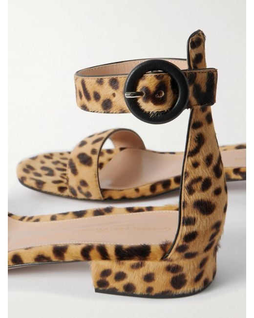 Gianvito Rossi Natural Portofino 20 Leopard-Print Pony Hair Sandals