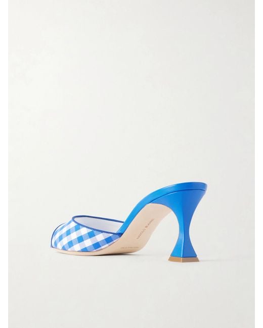 Manolo Blahnik Blue Jadara 70 Checked Woven Mules