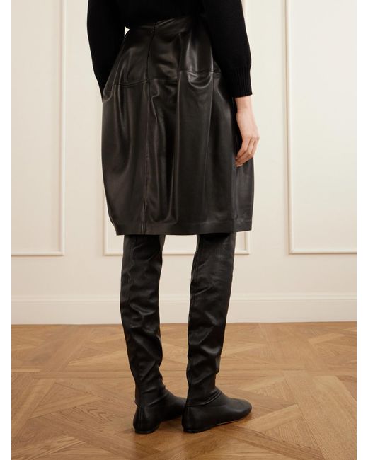 Totême Black Leather Midi Skirt