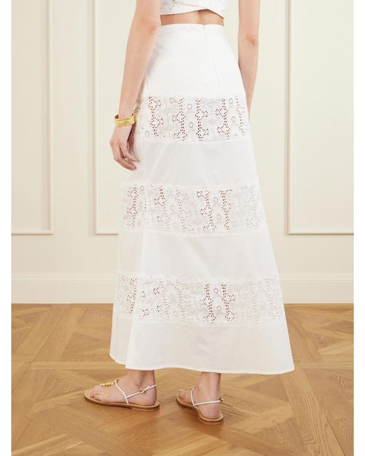 D'Estree White Noemi Embroidered Cotton Skirt