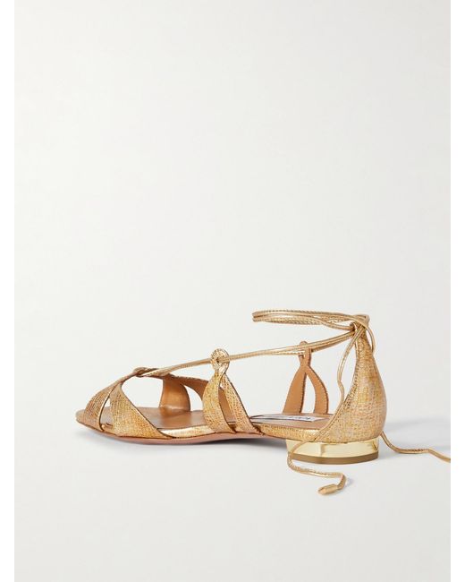 Aquazzura Cala Di Volpe Metallic Snake-Effect Leather Sandals