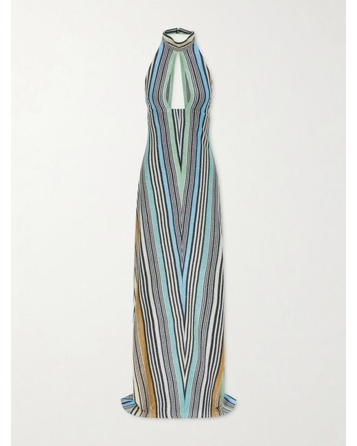 Missoni Blue Striped Metallic Crochet-Knit Maxi Dress