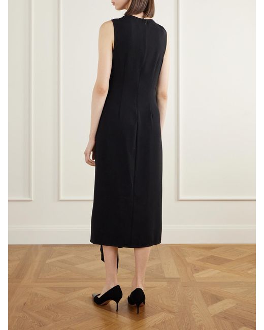 Veronica Beard Black Freja Draped Crepe-Blend Midi Dress