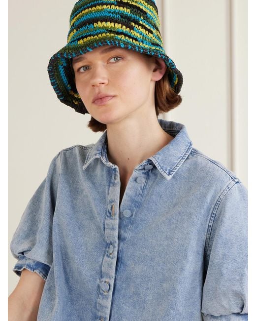 Staud Green Meyers Raffia Bucket Hat