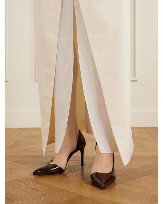 Khaite White Jett D'Orsay Leather Pumps