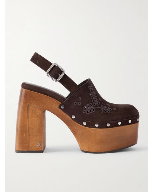 Jimmy Choo Brown Alida 135 Embroidered Studded Suede Platform Clogs
