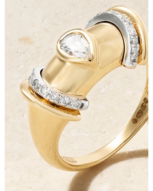 L'Atelier Nawbar Natural Warrior Drop Rhodium-Plated 18-Karat Diamond Ring
