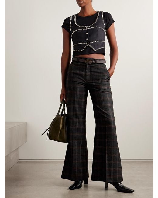 Sea Black Monroe Belted Checked Wool-Blend Wide-Leg Pants