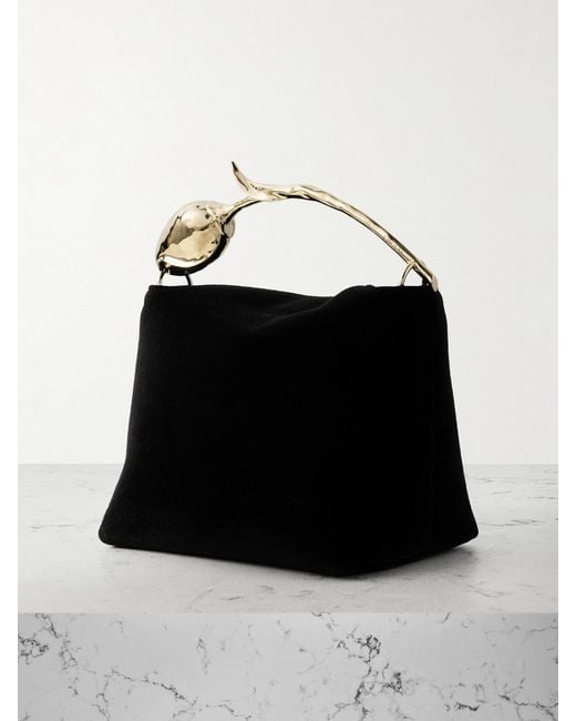 Erdem Black Bloom Mini Velvet Clutch Bag
