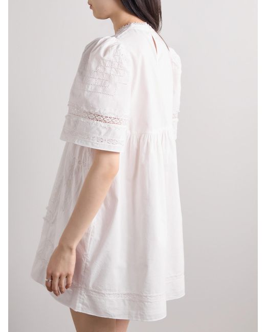 Sea White Lilith Crochet-Trimmed Cotton-Voile Mini Dress