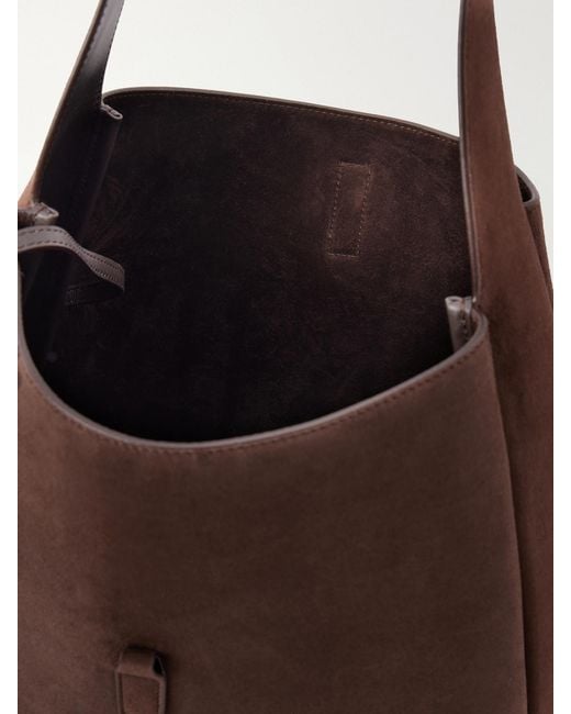 Saint Laurent Brown Logo-Embellished Suede Tote