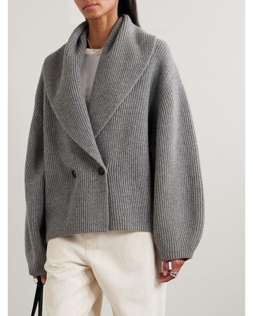 Totême Gray Oversized Ribbed Wool Cardigan